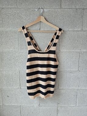 Striped Scoop Neck Tank Top in Black and Beige